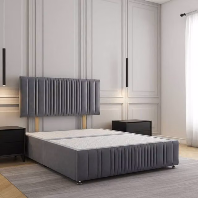 REGIONAL FURNISHINGS Plush Velvet Divan Bed with 24 inch Headboard and Footboard in Charcoal Grey, Size: Super King (200 x 200 cm)