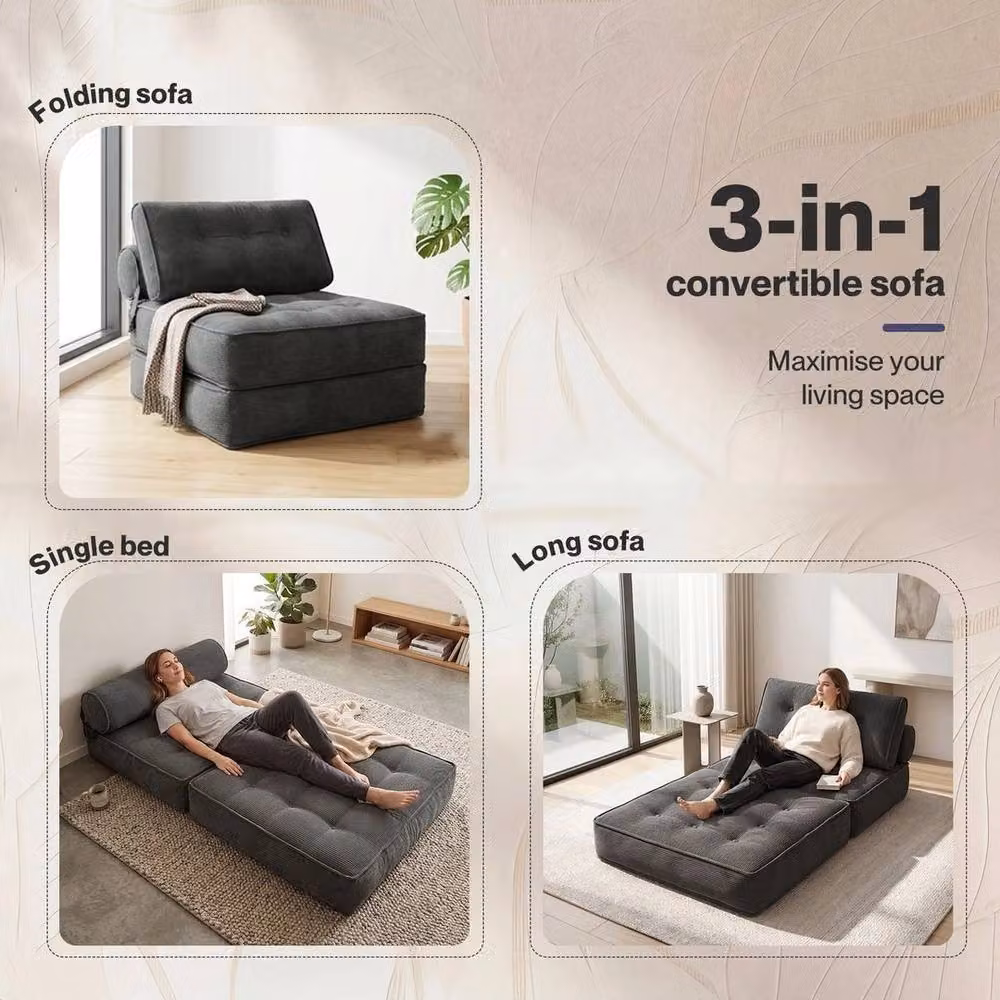 FORGEVIO Convertible Boneless Floor Sofa Bed Mattress in Grey, W/D/H: 90 x 190 cm – 3