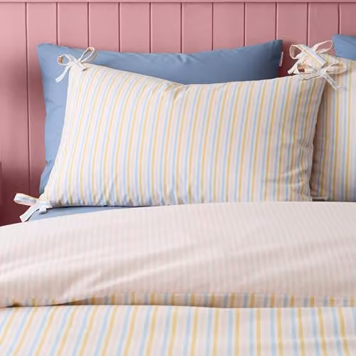 Catherine Lansfield Brighton Stripe Bow Trim Duvet Cover and Pillowcase Set, Multicolour, W/D/H: 180 x 200 cm, Pillowcases 50 x 75 cm – 2