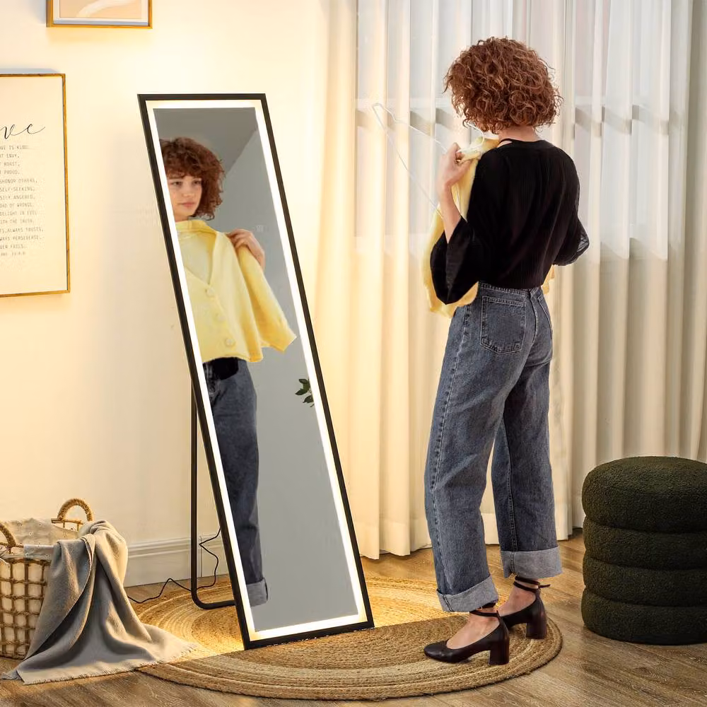 STILVORA Full Length Rectangular Mirror with Dimmable LED Lights, Black, H 150 cm x W 40 cm – 2