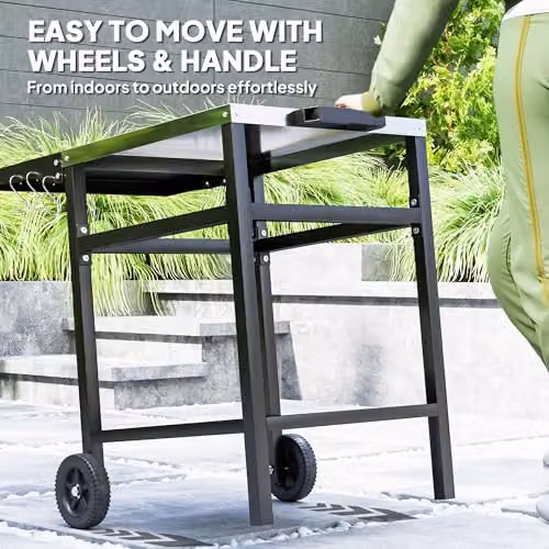 Outsunny Black Foldable BBQ Trolley and Pizza Oven Side Table with Wheels – 5