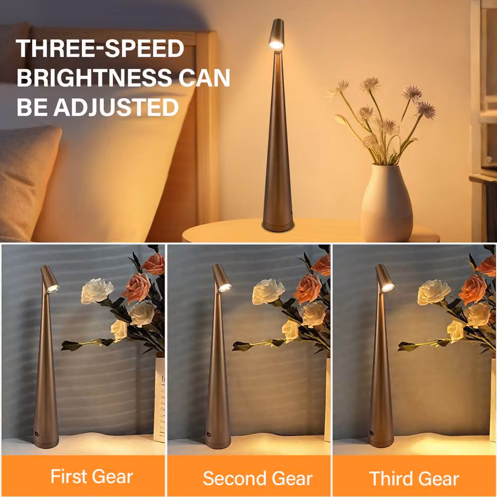 INMTFEI USB-C Rechargeable Dimmable LED Table Lamp in Gold/Brass – 3