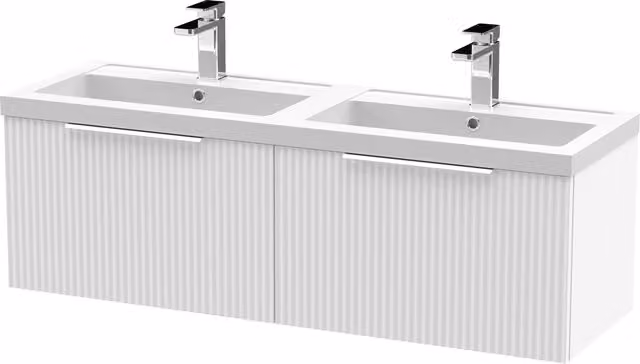 Balterley Fluted Wall Hung 2 Drawer Vanity Basin Unit and Basin in Satin White, Width: 120 cm