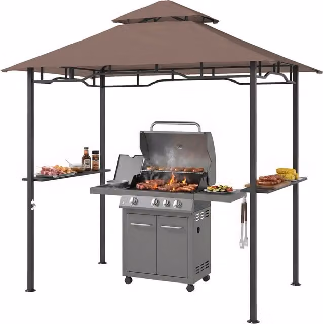 Outsunny 8 ft Double-Tier BBQ Gazebo Grill Canopy in Brown – 1