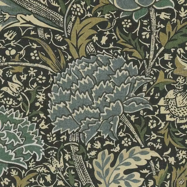 William Morris Cray Floral Cotton Fabric in Navy Blue, Green and Multicolour