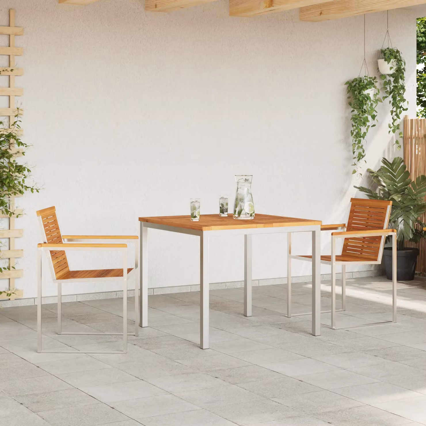 Berkfield Home 3 Piece Acacia Wood Garden Dining Set in Brown – 3