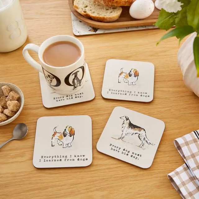 Ulster Weavers Country Dogs Absorbent MDF and Cork Coasters, Pack of 4, White/Brown/Beige – 1
