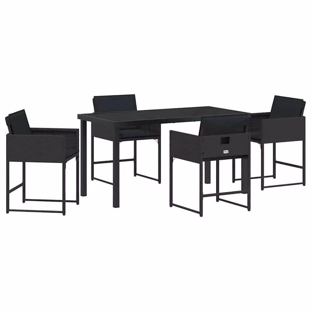 Berkfield Home 5 Piece Black Poly Rattan Garden Dining Set with Glass Top – 2