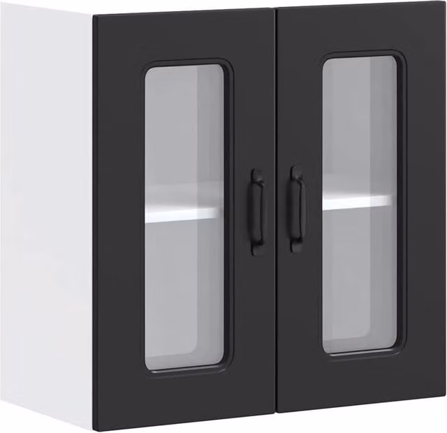 Berkfield Home Kalmar Black Wall Mounted Kitchen Cabinet with Glass Doors and Internal Shelves – 1