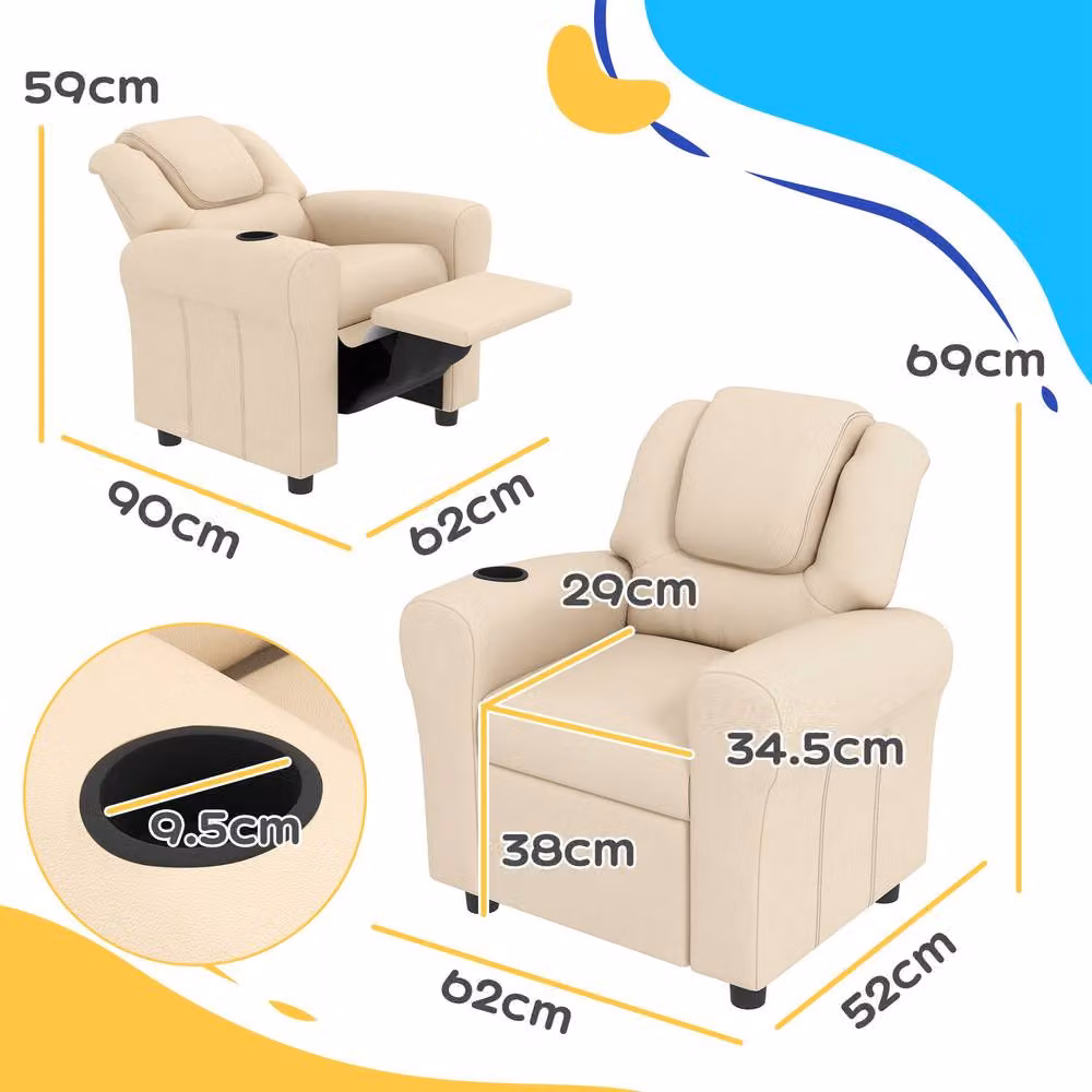 STILVORA Children's Recliner Chair with Integrated Ottoman in Beige – 3