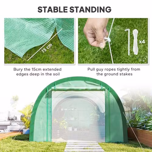 Outsunny Green Walk-in Polytunnel Greenhouse with Upgraded Steel Structure and Windows – 4