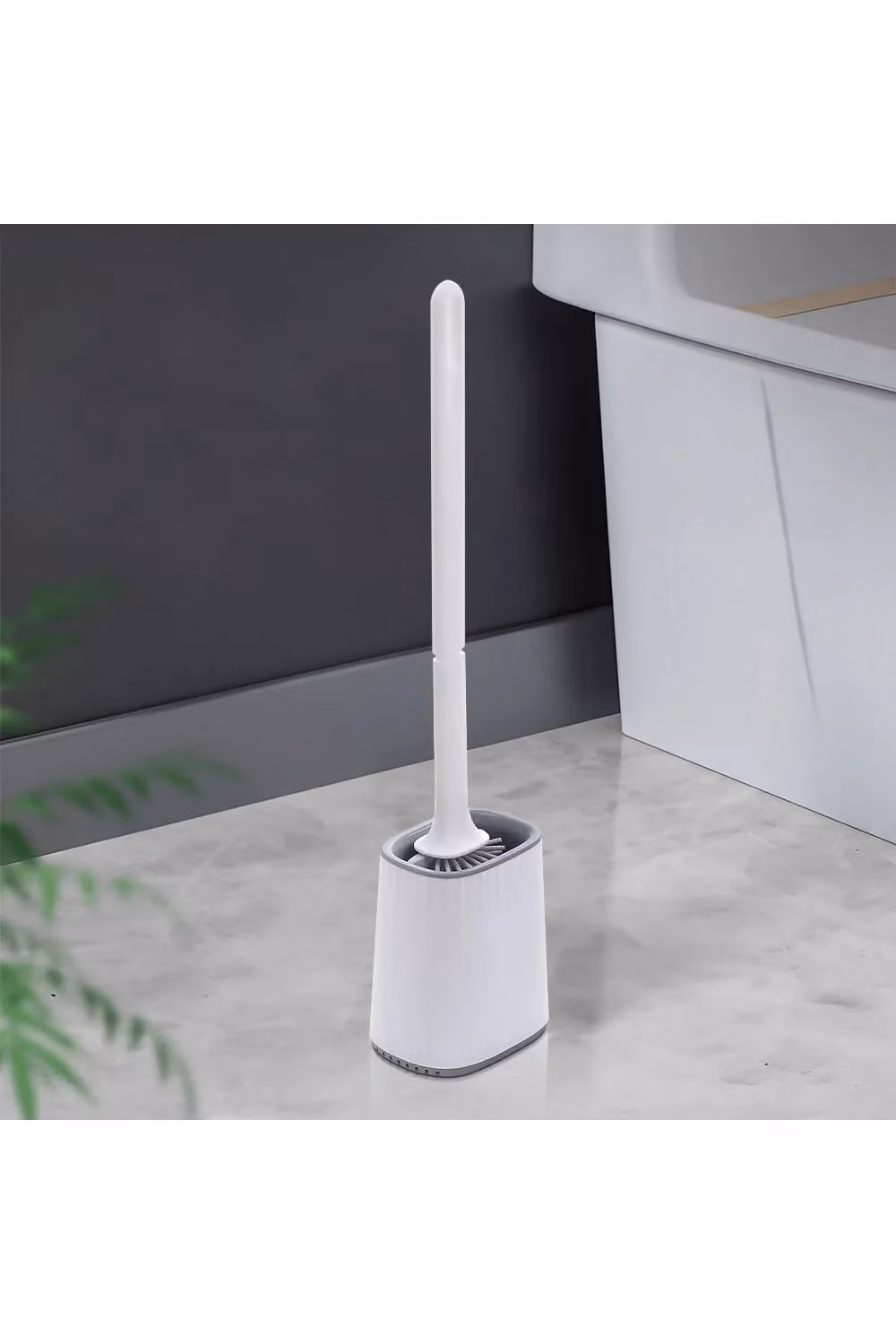 Living and Home Flexible Silicone Toilet Brush and Holder with Detachable Handle in White – 2