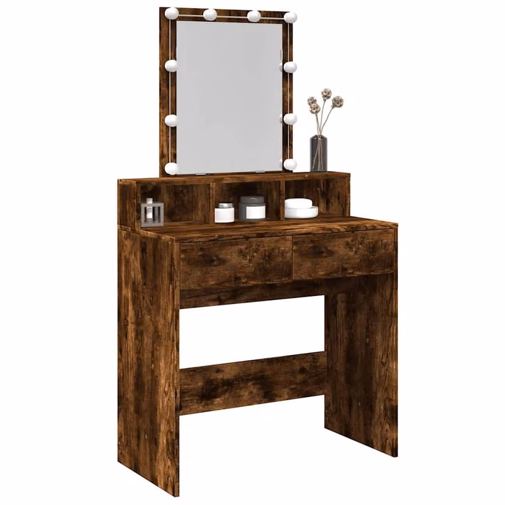 Berkfield Home Hollywood LED Dressing Table in Smoked Oak Brown, W/D/H: 80 x 41 x 144.5 cm – 4
