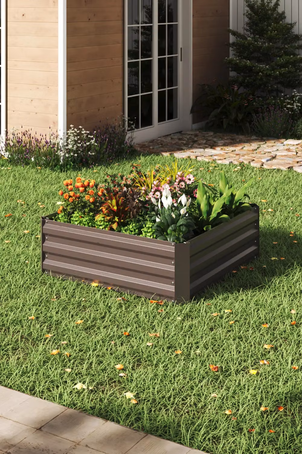 Living and Home Brown Galvanised Steel Square Raised Garden Bed Planter Box W/D/H: 100 x 100 x 30 cm – 2