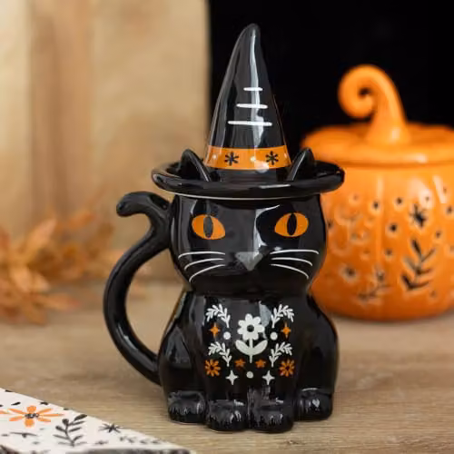 Something Different Wholesale Frightful Folk Black Cat Lidded Ceramic Mug – 3
