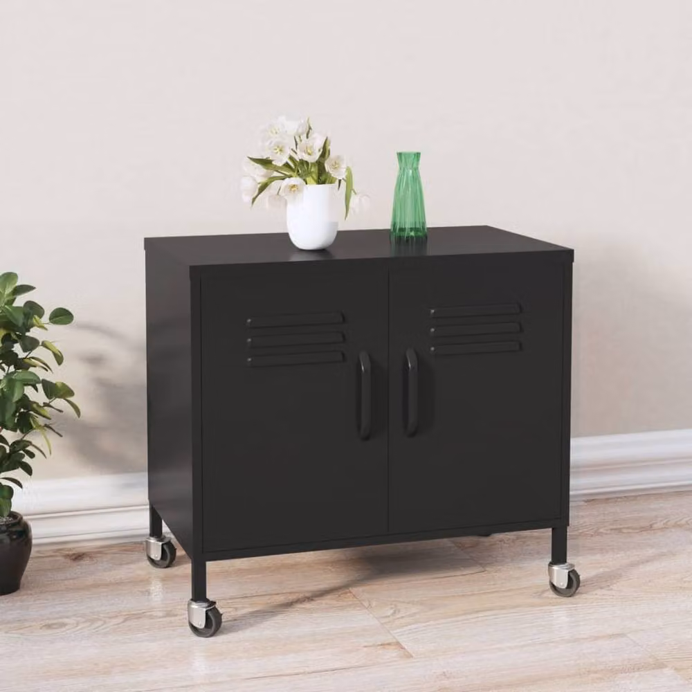 Berkfield Home Black Metal Storage Cabinet with Hinged Doors, W/D/H: 60 x 35 x 56 cm – 2
