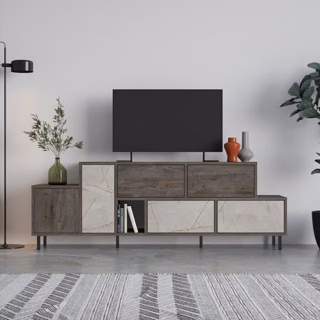 Hermes Modern Geometric TV Stand Multimedia Centre with Storage Cabinet, Brown, W: 160 cm, H: 90 cm, D: 36 cm