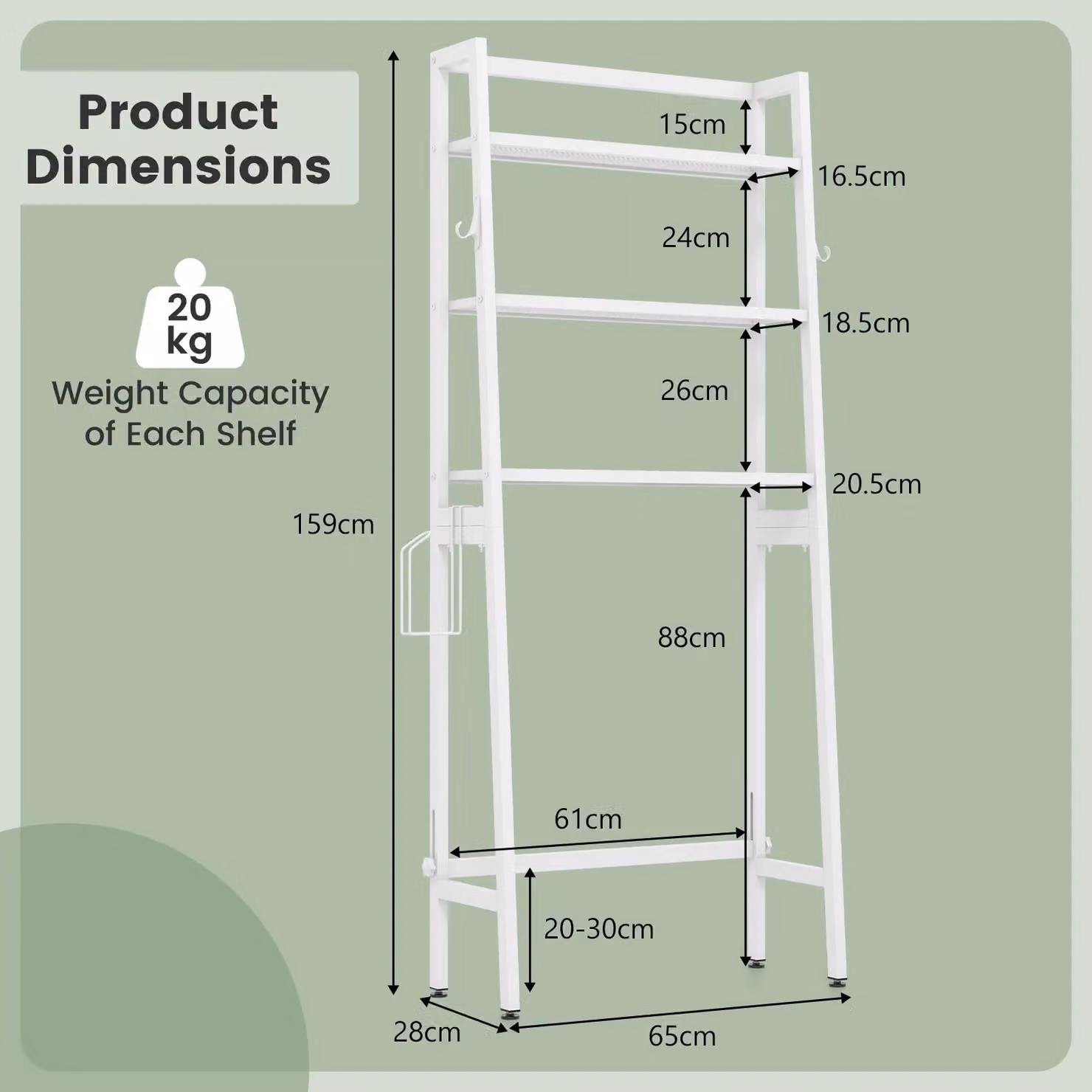 Costway 3-Tier Over the Toilet Storage Shelf in White – 2