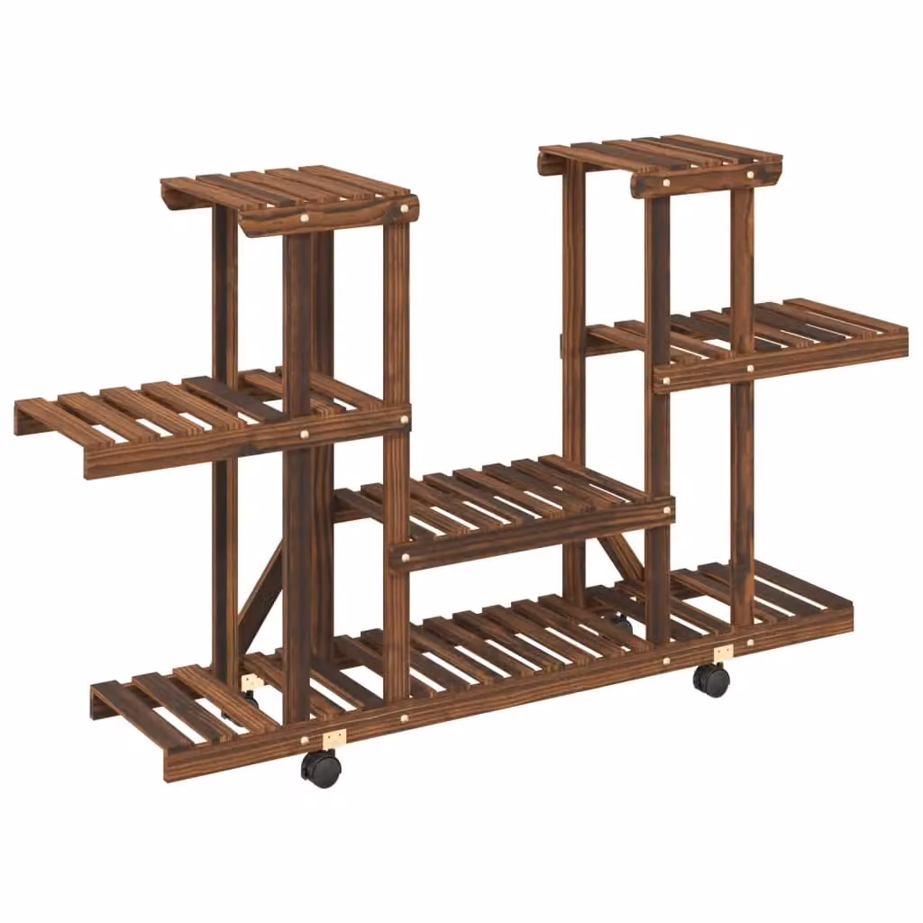 Berkfield Home Brown Solid Wood Fir Flower Stand with Wheels, W/D/H: 110 x 25 x 78 cm – 2