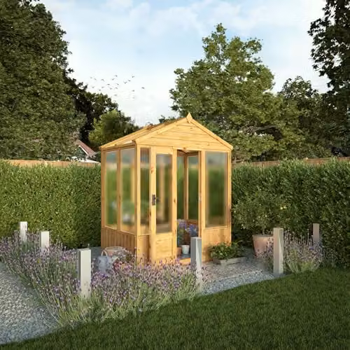 Waltons Brown Wooden Outdoor Potting Shed Greenhouse with Apex Roof and Polycarbonate Glazing, W/D/H: 122 x 183 x 229 cm – 2