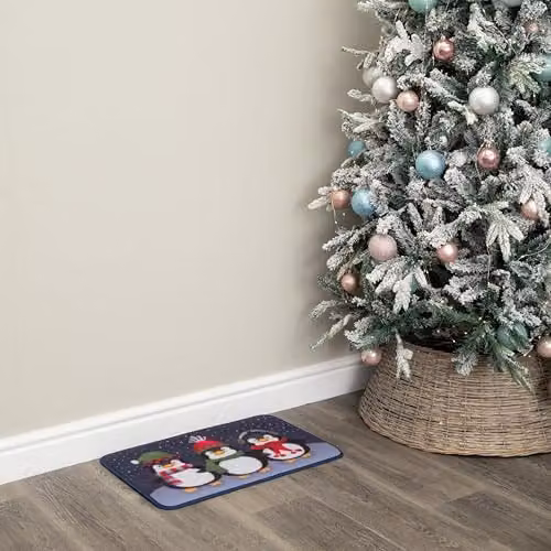 Samuel Alexander Frosty Penguins Fabric Christmas Doormat, Multicolour, W: 60 cm, D: 40 cm – 2