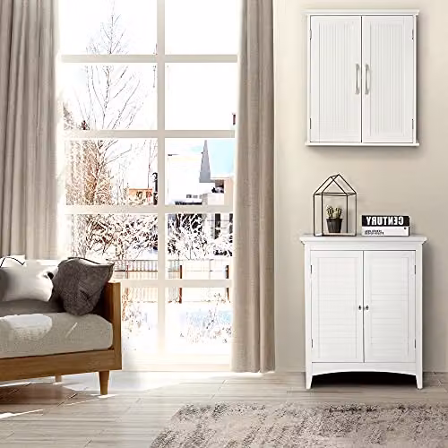 Teamson Home White Wooden Wall Mounted Bathroom Medicine Cabinet with Hinged Doors and Internal Shelves W/D/H: 61.0 x 17.8 x 50.8 cm – 2