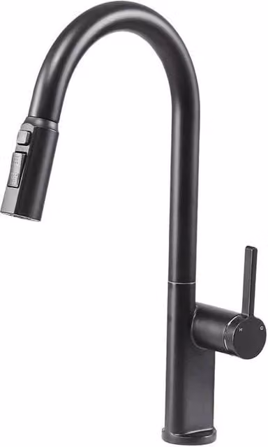 KORVIXA Chrome Monobloc 360° Kitchen Sink Mixer Tap in Black with Swivel Spout and Spray Function – 1
