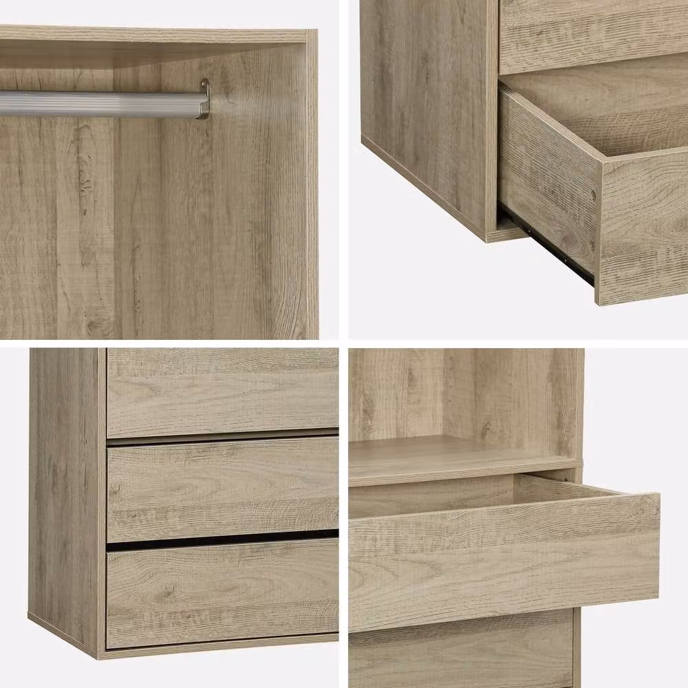 sweeek Modular Open Wardrobe Drawer and Rail Unit in Brown, H 180 x W 80 cm – 3