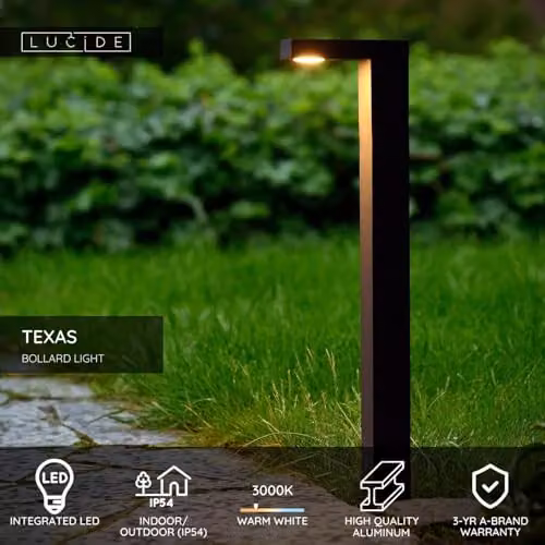 Lucide Texas Modern LED Garden Bollard Light, Aluminium, Black or Anthracite, IP54, Warm White – 2