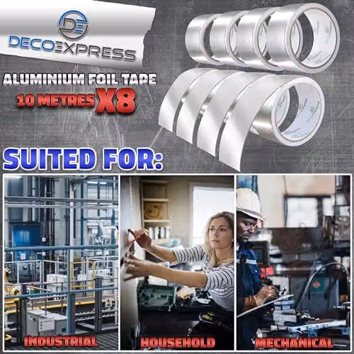 Deco Express Silver Aluminium Foil Insulation Tape, Width: 4.5 cm, 8 Rolls of 10 m – 6