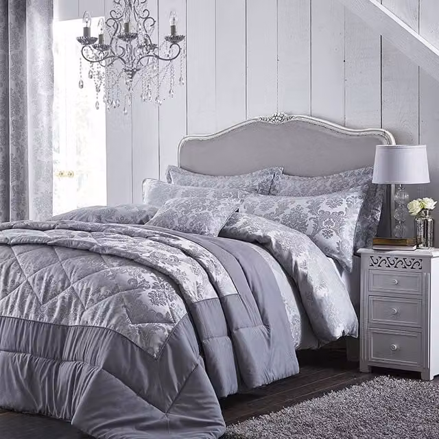 Catherine Lansfield Damask Jacquard Single Duvet Cover and Pillowcase Set, Silver Grey, 90 x 200 cm