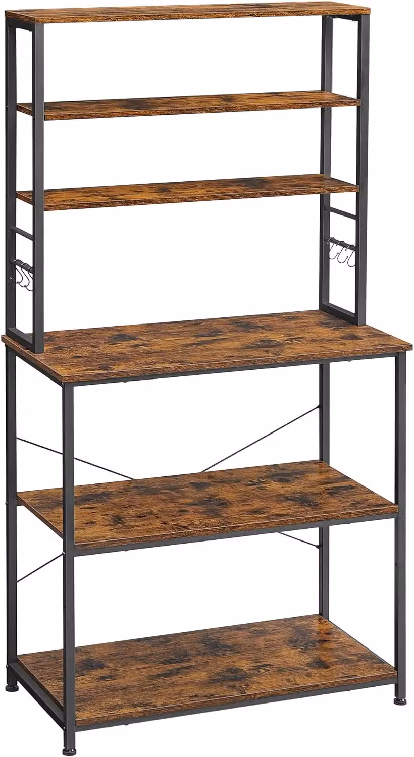 VASAGLE Kitchen Baker's Rack with 6 Adjustable Shelves and 6 Hooks in Brown – 6