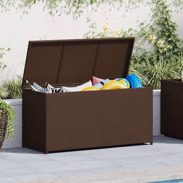Berkfield Home Brown Poly Rattan Garden Storage Box W/D/H: 120 x 50 x 60 cm – 1