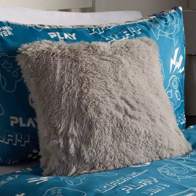 OHS Classic Fluffy Square Filled Cushion in Silver Grey