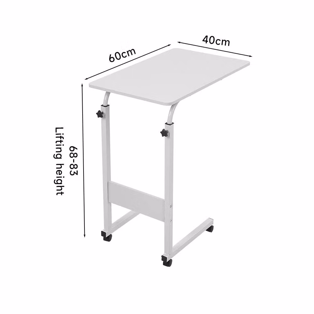 Living and Home Height Adjustable Mobile Overbed Desk with Wheels in White – 4