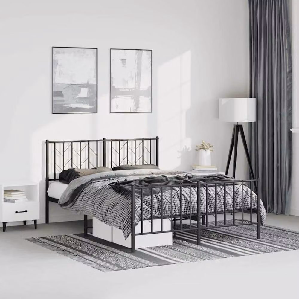 Berkfield Home Metal Bed Frame with Footboard in Black – 2