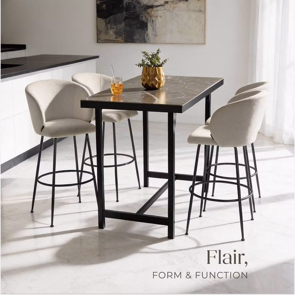tectake Luana Modern Velvet Bar Stool Set of 4 in Cream and Black – 3