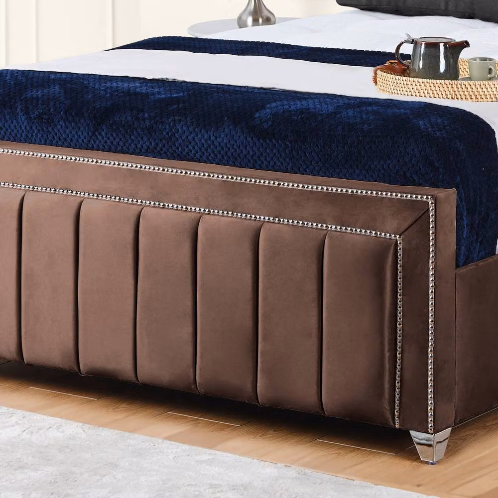 UK Bed Furniture Fiona Gas Lift Storage Upholstered Velvet Bed in Brown, Super King Size – 3