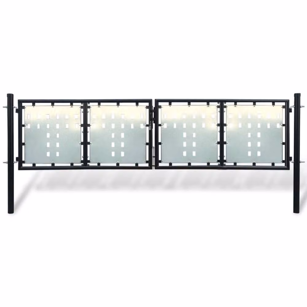 Berkfield Home Black Steel Decorative Double Door Swing Fence Gate W: 300 cm, H: 150 cm – 2