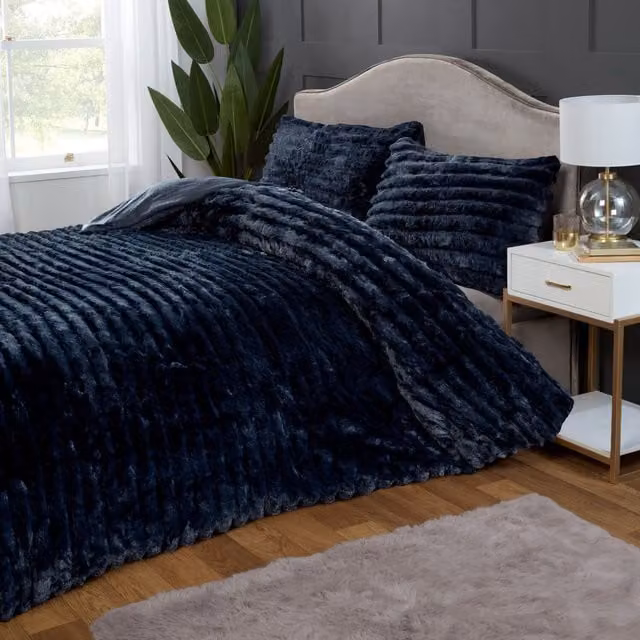 Rapport Home Hygge Chunky Ribbed Plush Duvet Cover and Pillowcase Set, Grey, 140 x 200 cm