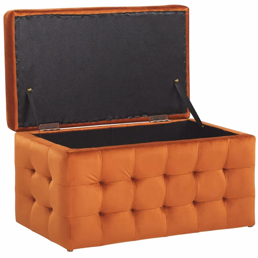 Wyld and Coco Orange Velvet Chesterfield Tufted Storage Ottoman Bench – 4