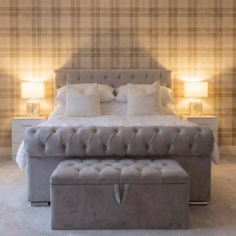 BEDS NK LTD Chesterfield Upholstered Velvet Bed Frame in Grey
