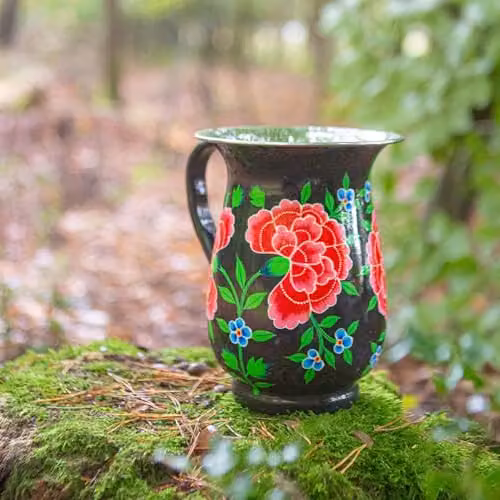 Billy Can Carbon Peony Hand-Painted Floral Water Jug, Black, 1.7 l – 3