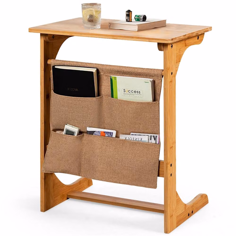 FORGEVIO Bamboo C-Shaped Side Table in Natural Wood – 2