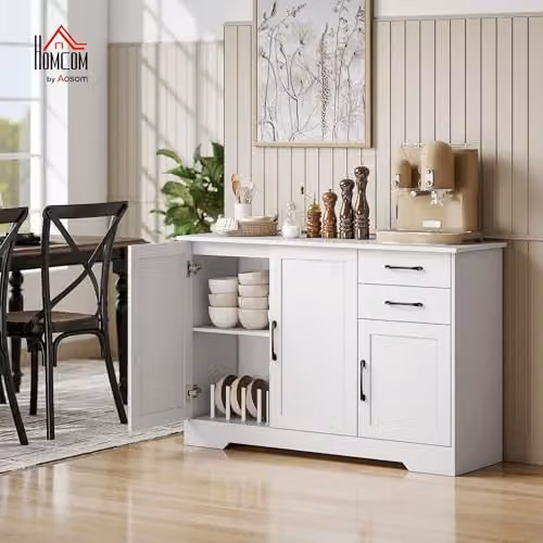 HOMCOM Modern White Sideboard with 2 Drawers and Soft-Close Doors, W/D/H: 120 x 38 x 79 cm – 2
