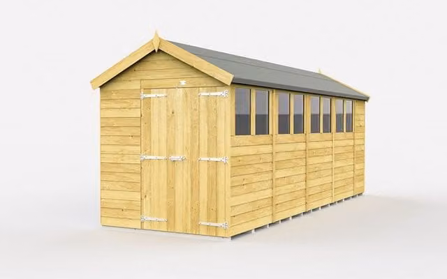 Buttercup Farm Apex Wooden Shed in Brown with Double Doors and Windows, W: 175 cm, D: 560 cm, H: 217 cm