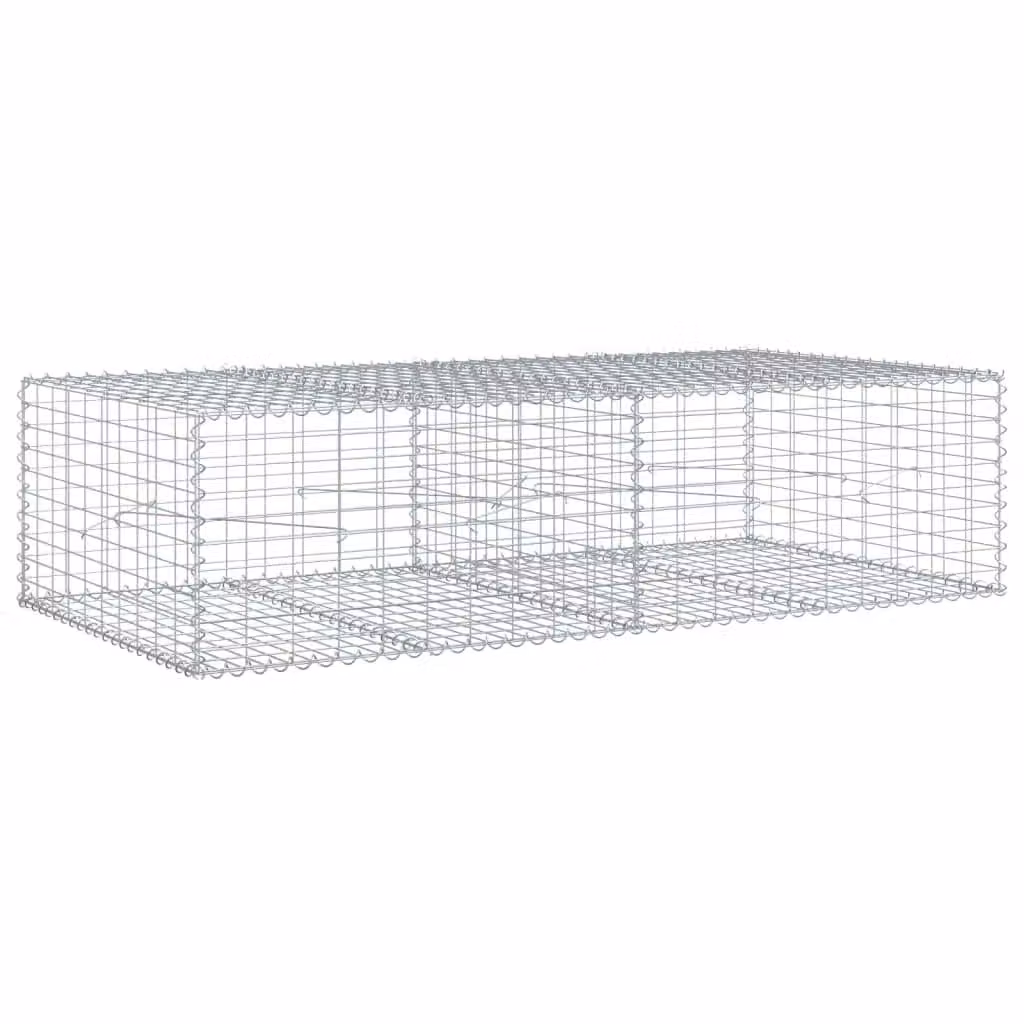 Berkfield Home Galvanised Steel Gabion Basket with Cover in Silver, W: 200 cm, D: 100 cm, H: 50 cm – 2