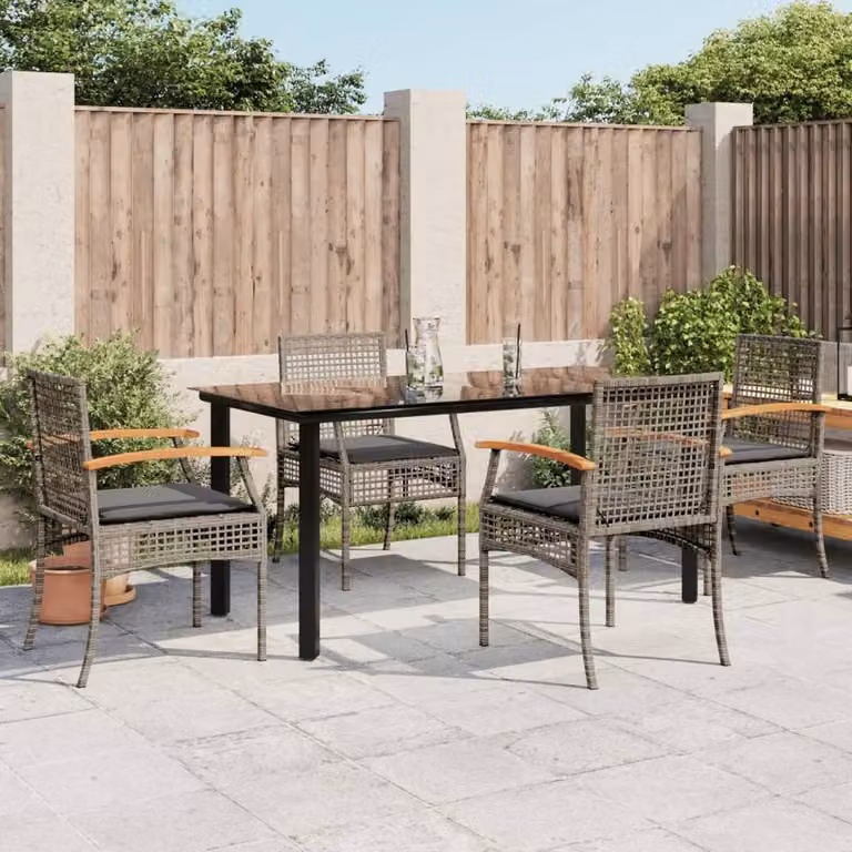 Berkfield Home Beautiful 5 Piece Grey Poly Rattan Garden Dining Set with Cushions