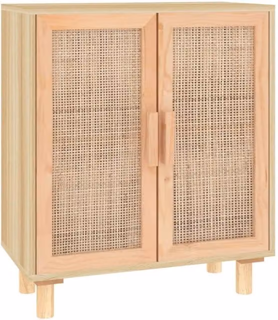 Berkfield Home Brown Sideboard in Solid Pine and Natural Rattan, W/D/H: 60 x 30 x 70 cm
