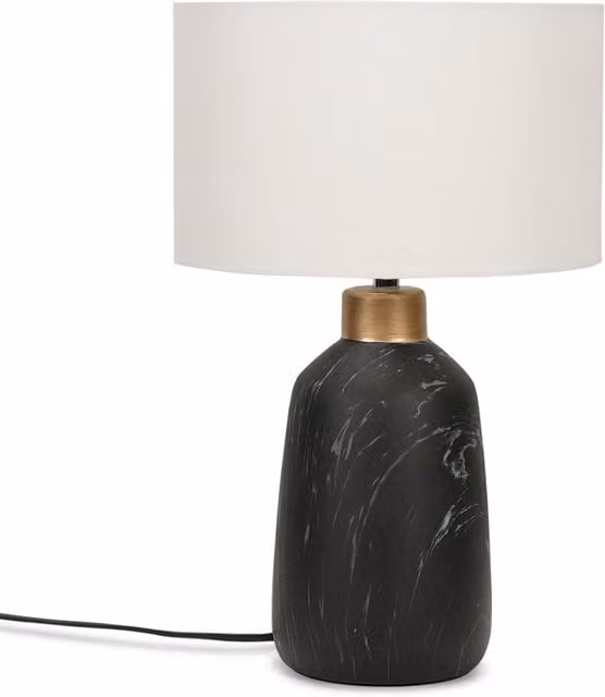 ValueLights Selma Marble Effect Table Lamp in White and Copper, Height: 44 cm